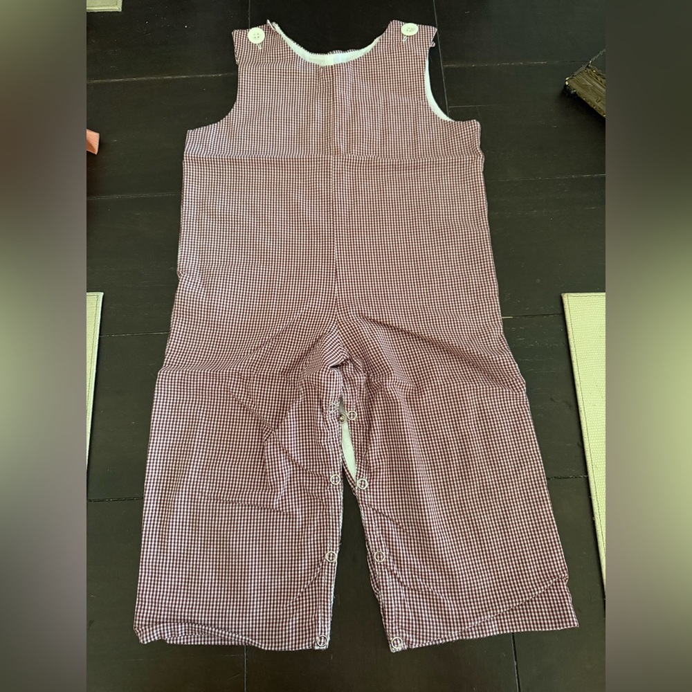 CAN BE MONOGRAMMED! Vintage Remember Nguyen Burgundy Checkered Overalls- 12M